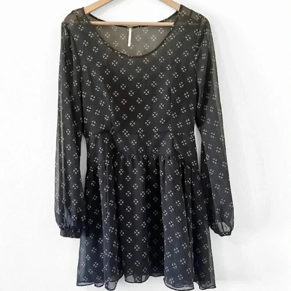 Free People Long Sleeve Chiffon Mini Dress